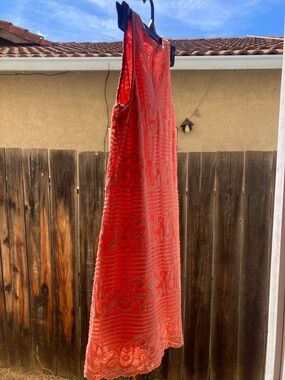 Alya Coral Knit Lace Dress Top